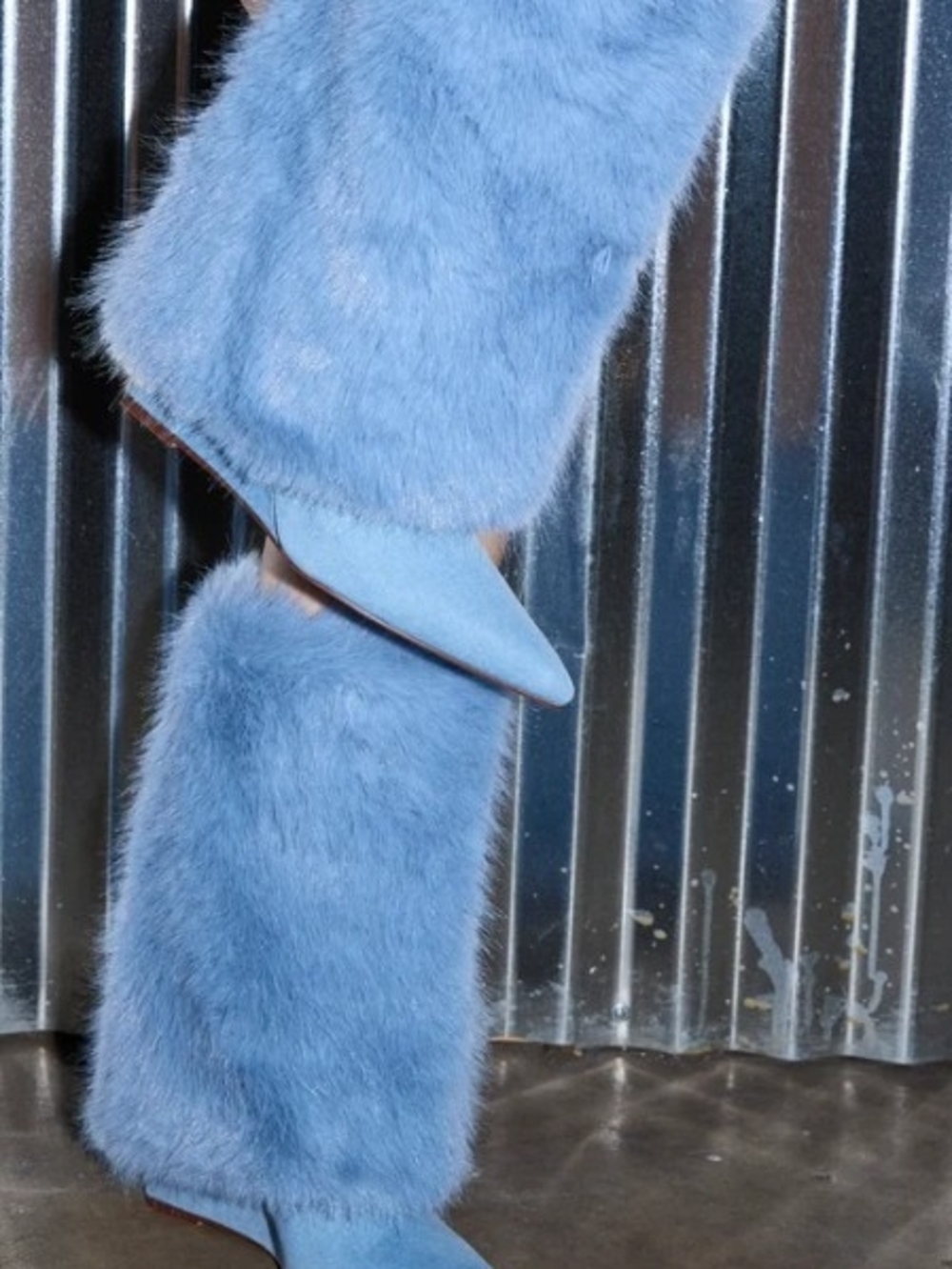 Azalea Wang Faux Fur Knee-High Heeled Boots in Blue - Women